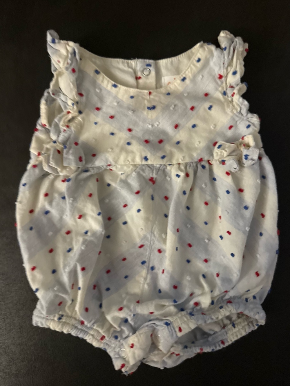 Cat & Jack White Baby Romper with Red & Blue Dot Accents